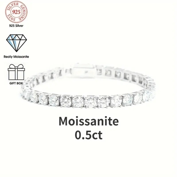 925 Sterling Silver Moissanite Tennis Bracelet .5 Carat - Picture 5 of 5